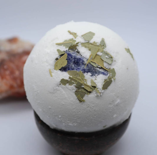 Eucalyptus & Peppermint bath bomb with Raw Gemstone Lotus Lavs